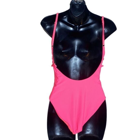 Tinibikini hot pink open back lace up front and side one piece bathing suit med - Picture 4 of 6